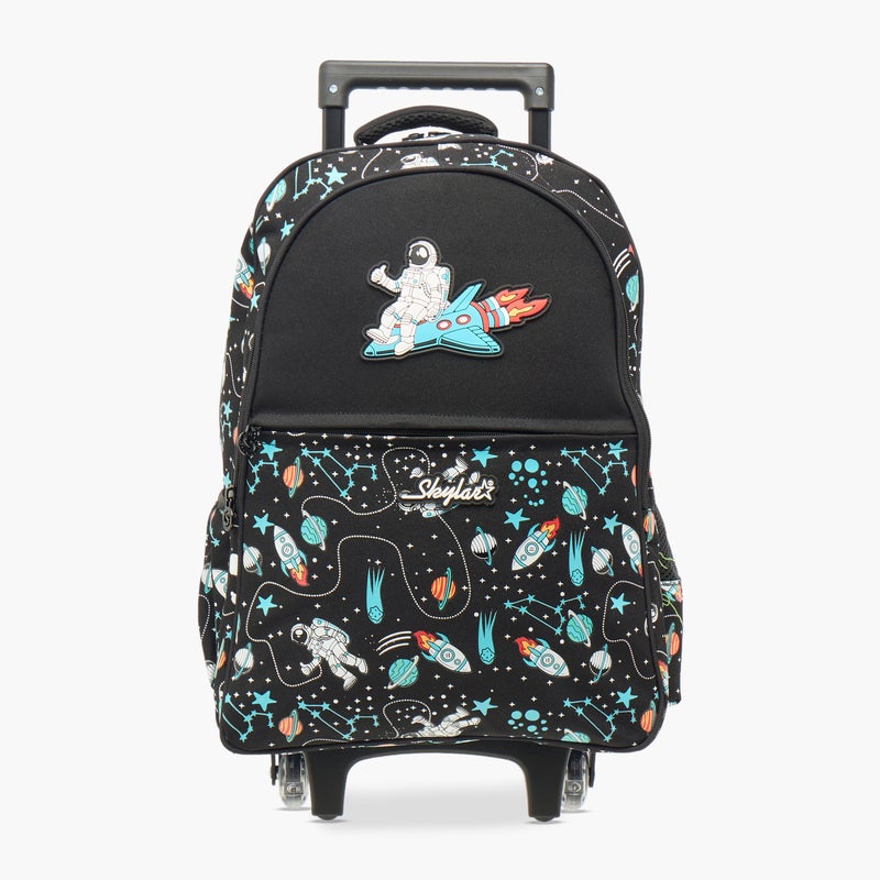 Skylar Trolley Bag-Astronut Glow In The Dark-Wheels With Led Lights -2 Cmprt- (Polyester) Black \ 27X14X21 - Image 1